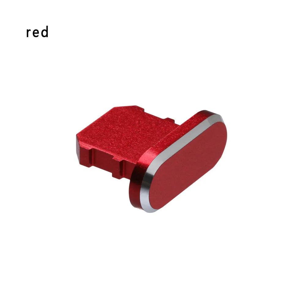 Aluminium alloy mobile phone charging port dust plug for iPhones, shown in rose gold colour.