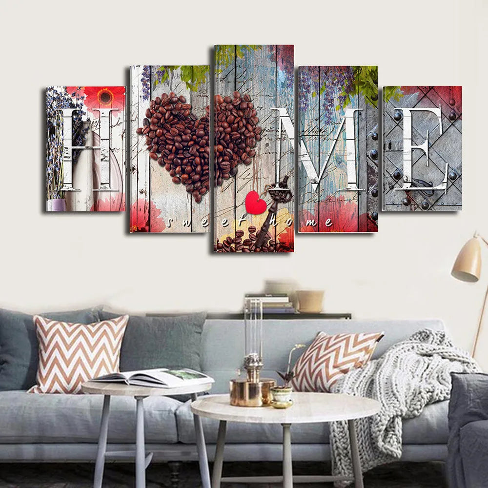 Set of five red oil painting decoration boards for wall art in S or M size configurations
