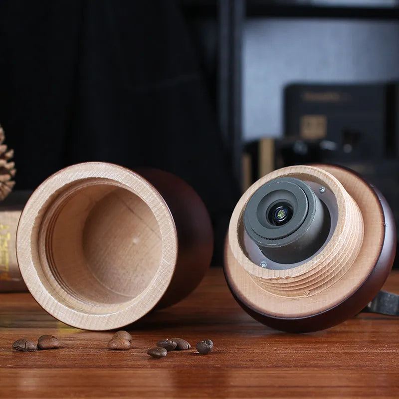 Manual coffee machine solid wood barrel hand crank grinder in coffee colour finish