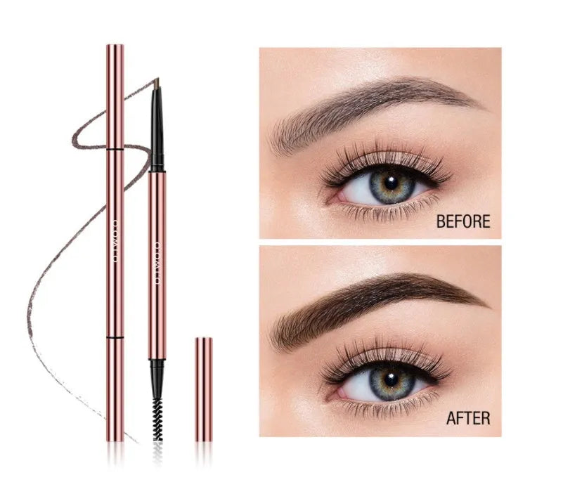 Eyebrow makeup pencil in colour box packaging showing six natural shade options