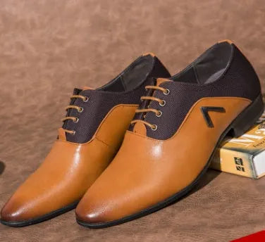 Men's Oxford shoes in artificial PU leather with rubber sole, showing black, brown and yellow colour options