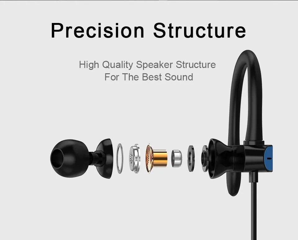Sport ear hook earbuds with flexible hooks and gel silicone tips in black blue colour variant
