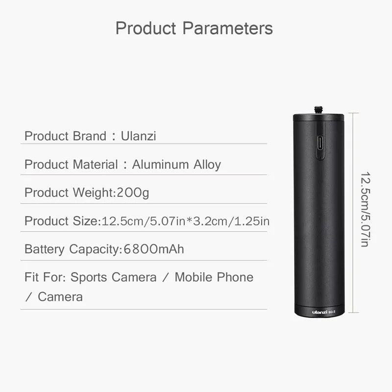 Black aluminium alloy portable power bank with an integrated carry handle, showing front and side profile.
