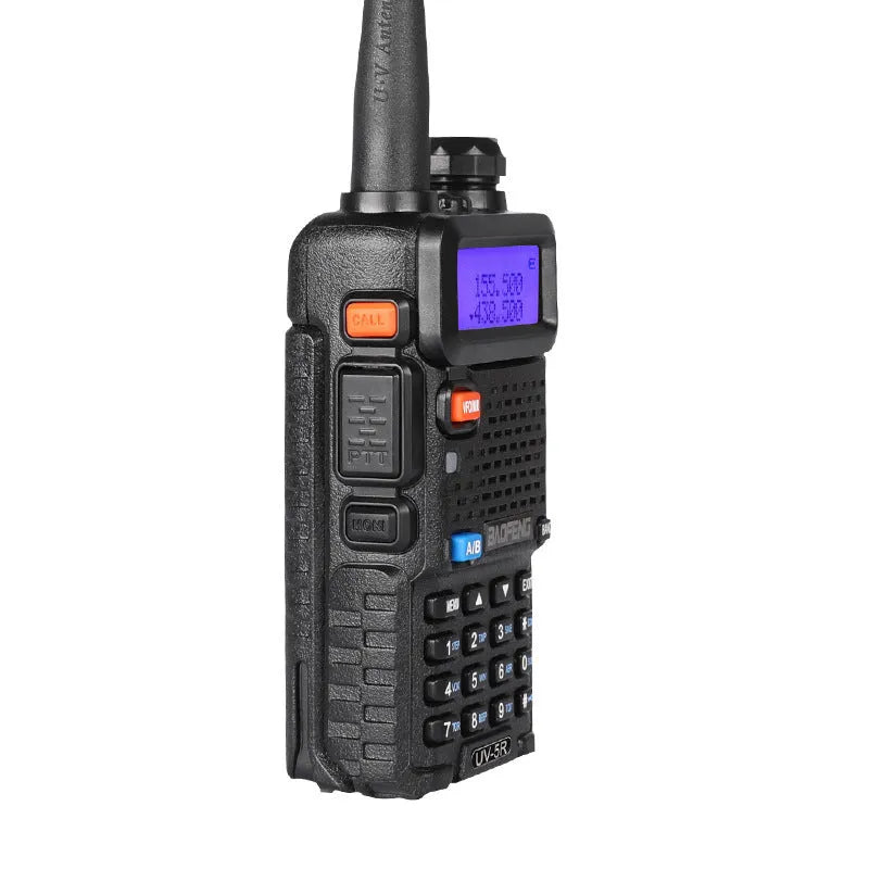 Dual-band walkie talkie with 128 channels and compact 110x58x32 mm dimensions