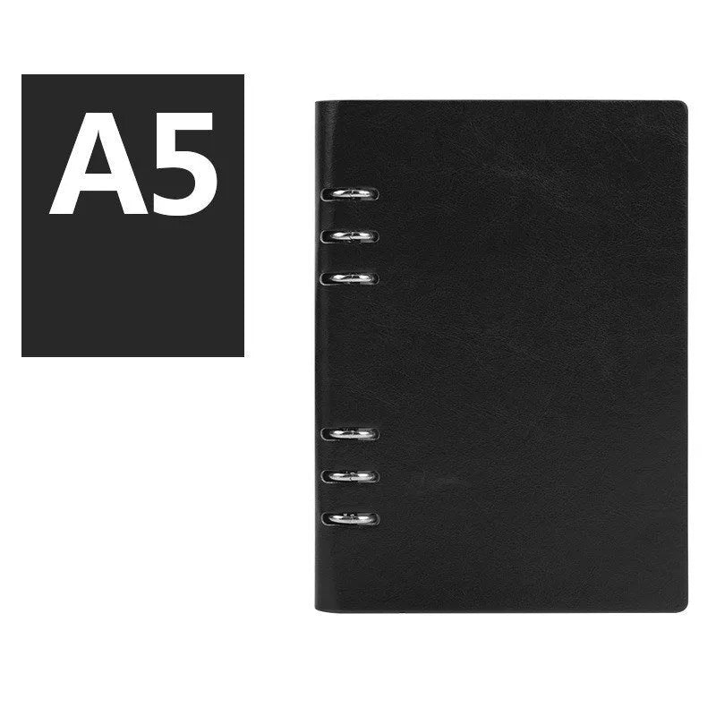 Imitation leather loose leaf notebook in black, blue, brown, red or seaweed green colours
