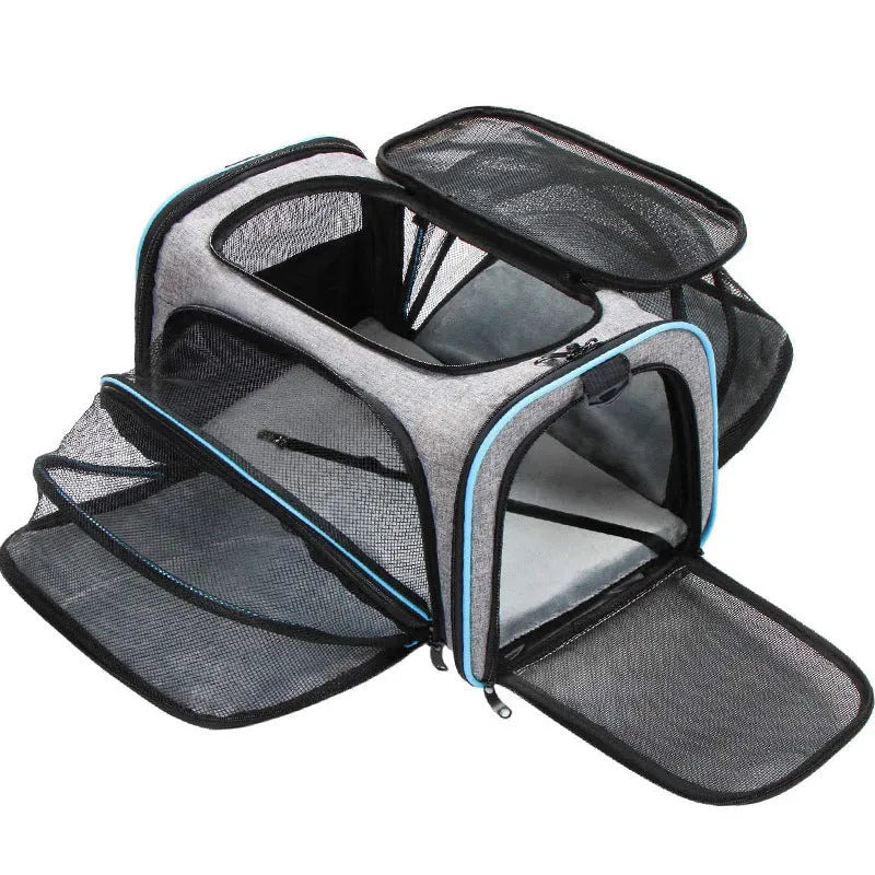 Cat carrier bag made from 600D cation fabric in various colour options with piping details