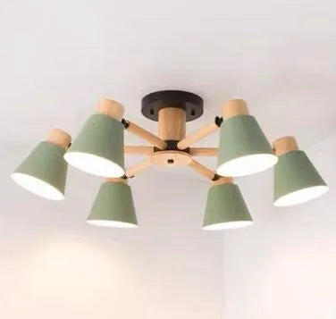 Nordic macaron ceiling pendant lamp with ironwood frame in multiple head configurations