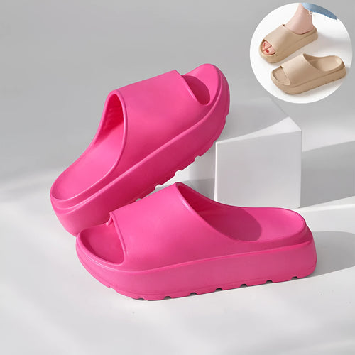 Women's thick-soled beige fish mouth beach slippers with 5.5cm EVA platform