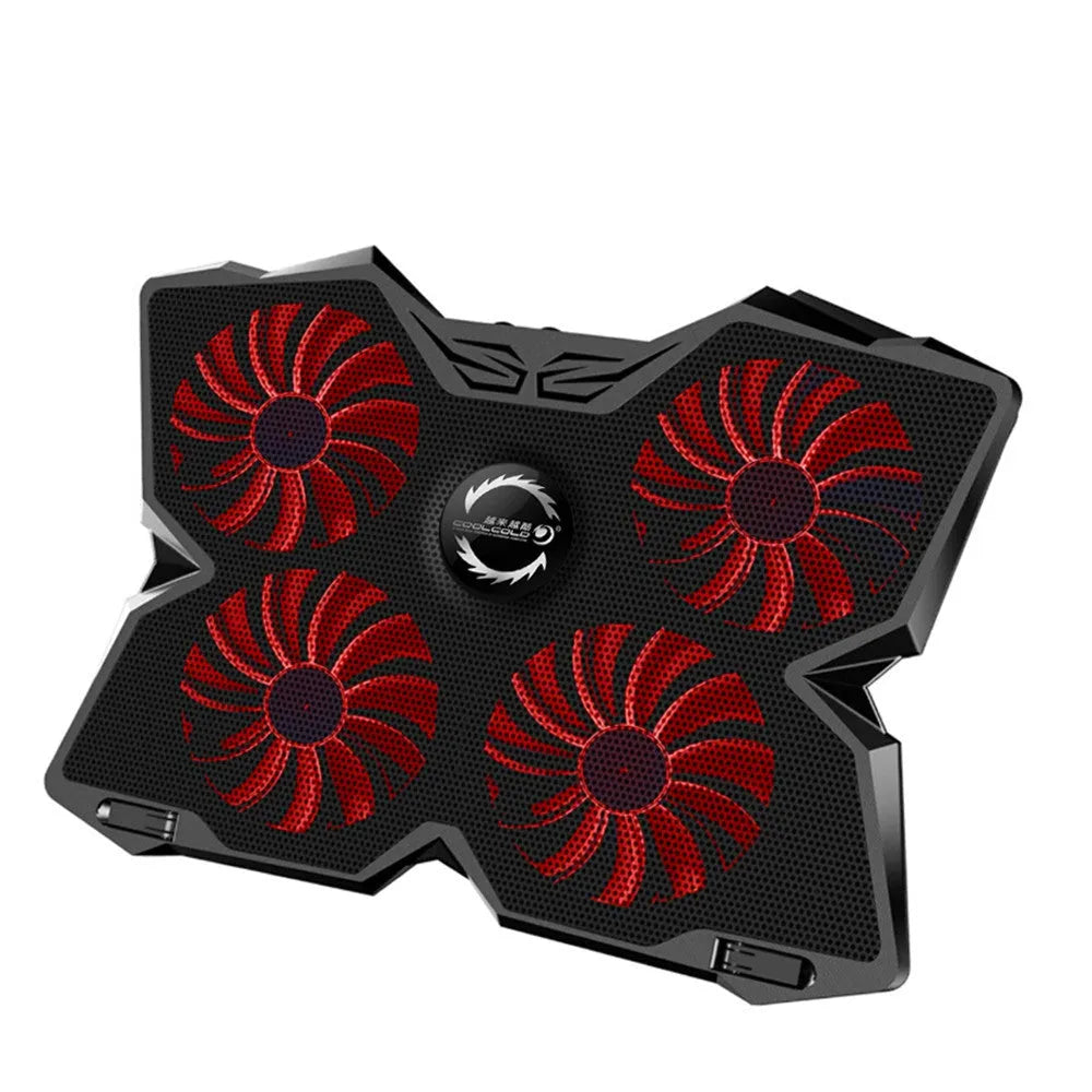 Laptop cooling base with four LED cooling fans and two USB ports