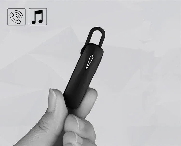 M163 black and white Bluetooth car headset for hands-free calling and music control.