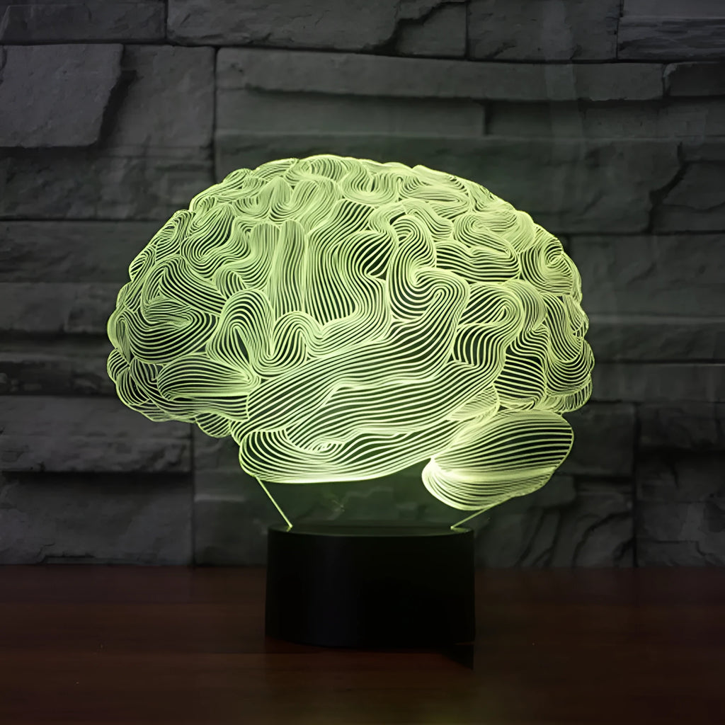 3D brain illusion LED lamp with remote control showing colourful light projection