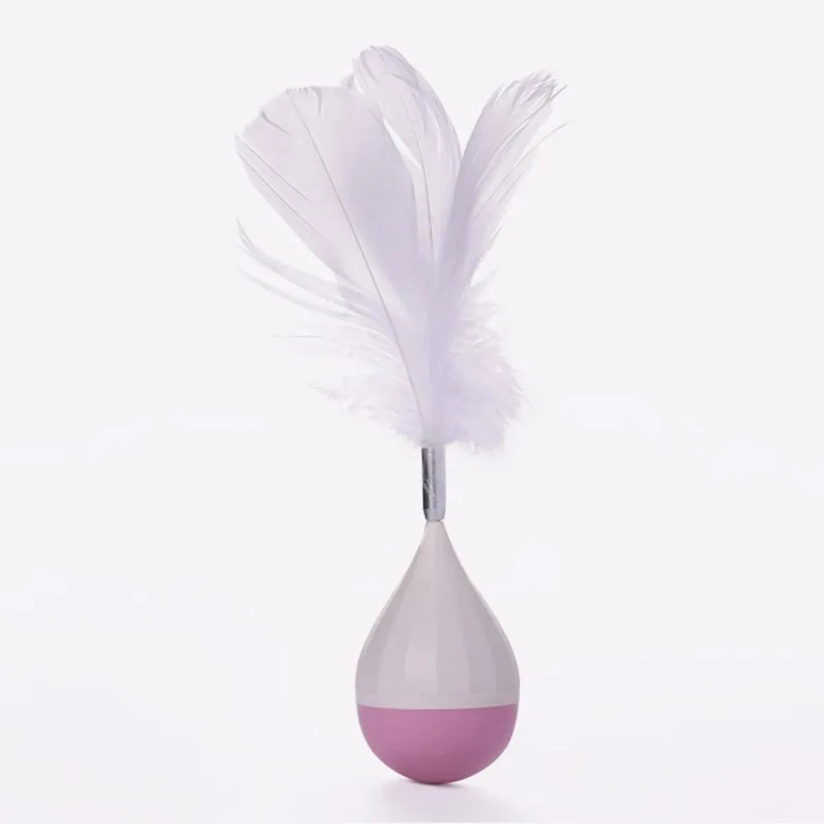 Feather tumbler cat toy with goose feather attachments on aluminium alloy rod and ABS plastic base