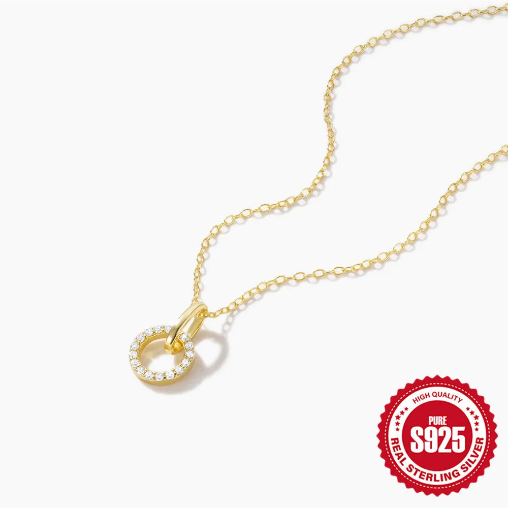 S925 sterling silver necklace with geometric pendant and gold colour plating on adjustable chain