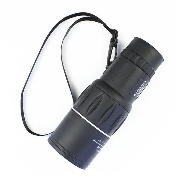 Black 16x52 high-power monocular with waterproof body and enhanced green film lenses.
