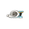 Reflective car bumper sticker with cartoon snail pattern measuring 12 by 8 centimetres