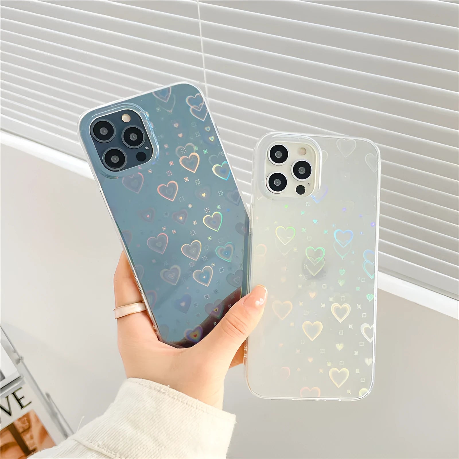 Transparent silicone iPhone case with laser colourful love pattern design.