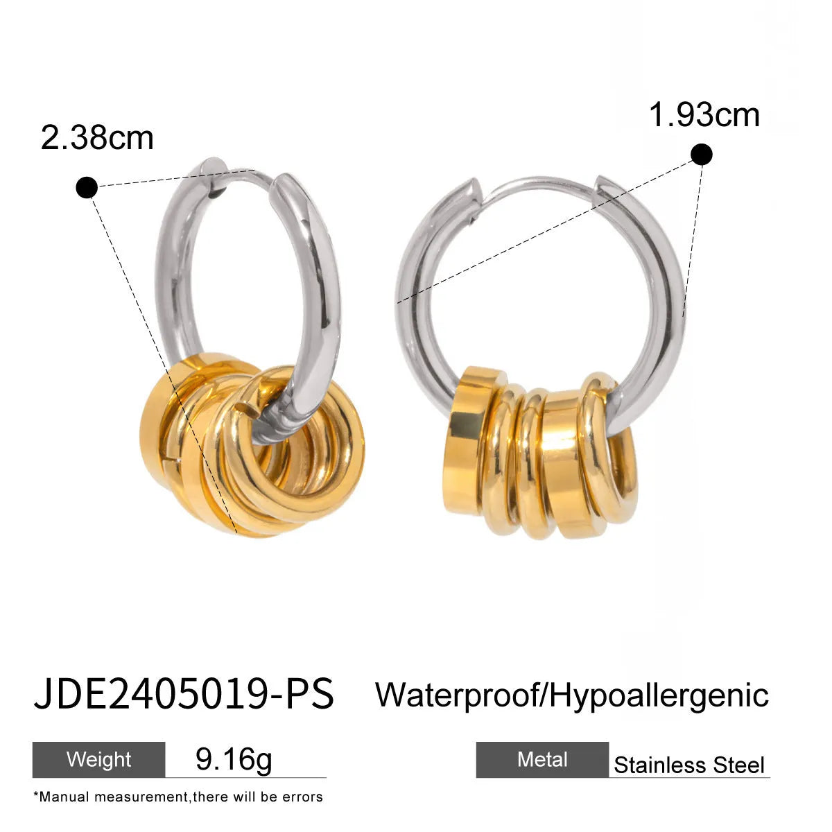 A pair of stainless steel electroplated earrings with a colour matching finish in a simple ins style.