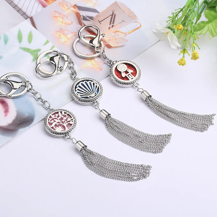Alloy tassel car aromatherapy pendant on 50cm chain with cotton wicks for essential oils