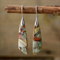 Natural stone water drop shape earrings with copper ear hook in Shoushan 18K gold colour