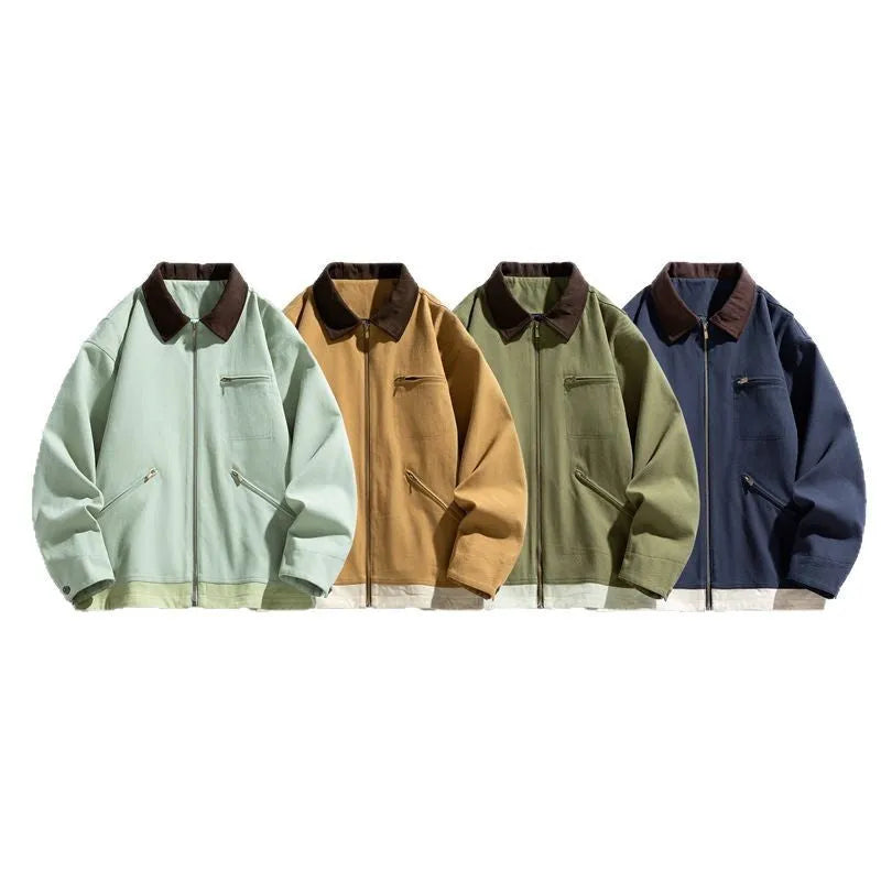 Korean-style men's casual jacket with contrast lapels and side seam pockets in mint green colour