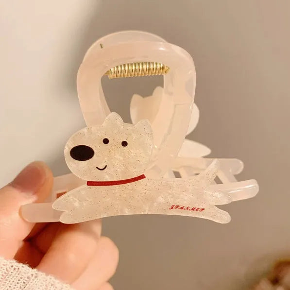 Cute cartoon puppy hair grip barrette in Korean style with beige and brown colour options