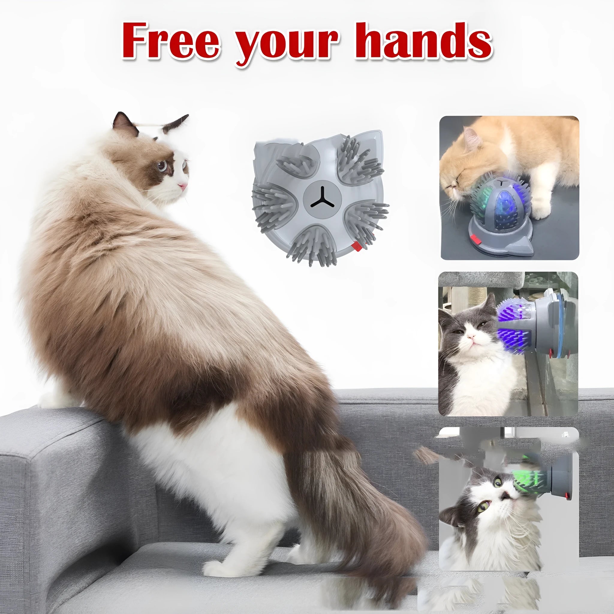 Electric Pets plastic cat brush toy with LED light and massage function on a surface