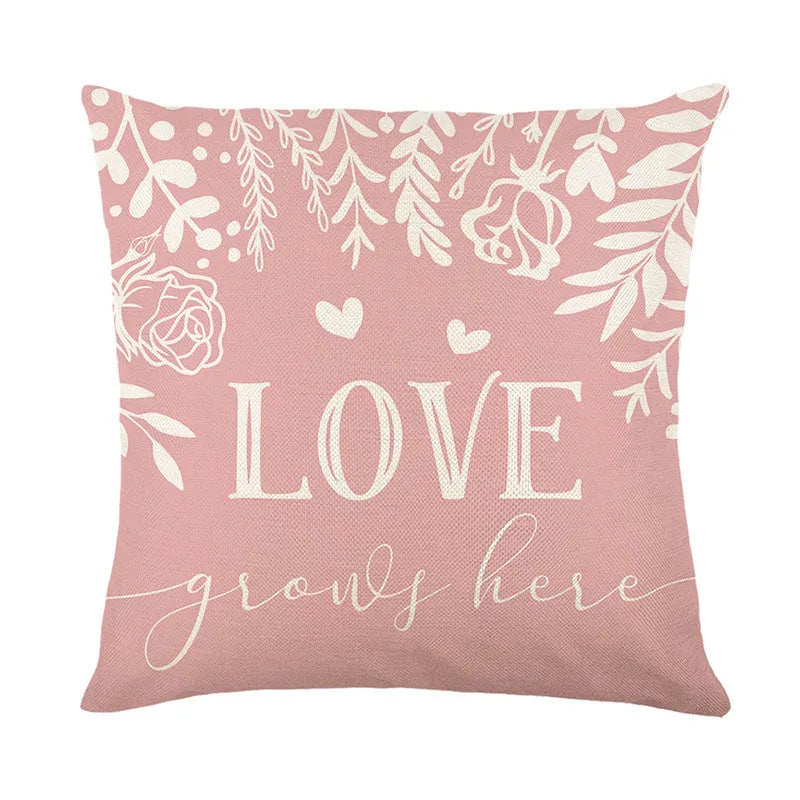 Square red and white plaid heart print pillow cover on a sofa