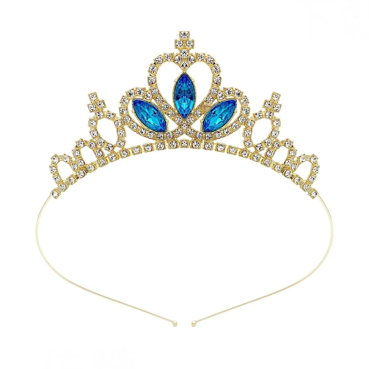 Gold electroplated alloy princess crown headdress with diamond-like decorations for birthday parties