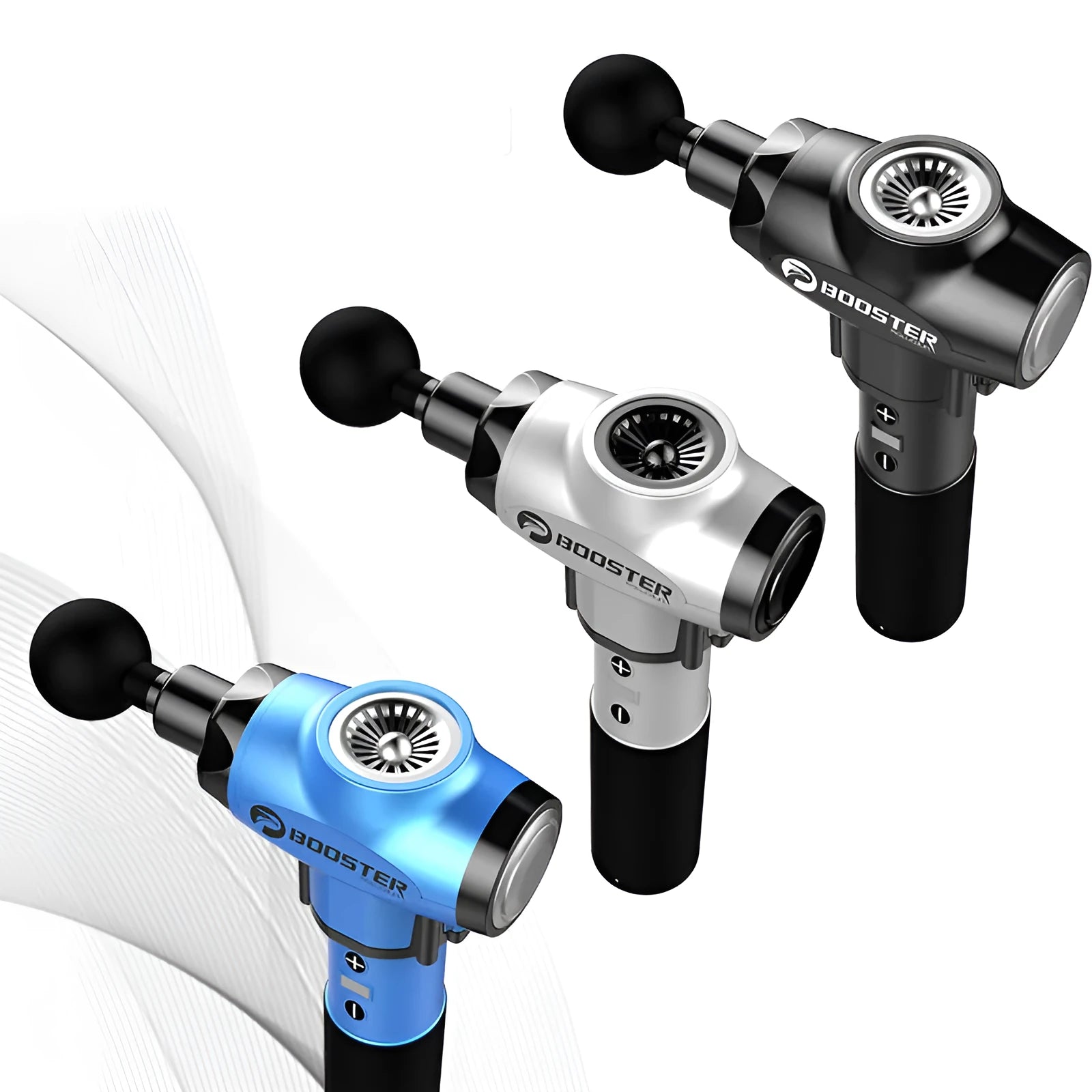 Professional muscle relaxation massager massage gun showing black and white colour options