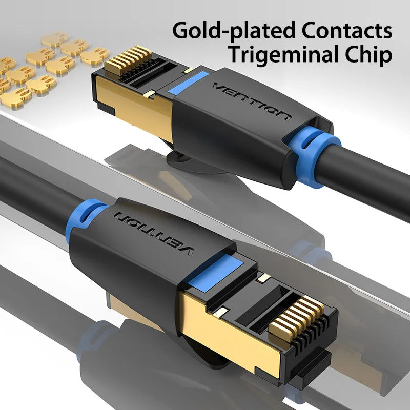 Cat8 shielded Ethernet network cable with RJ45 connector, available in flat and round styles.