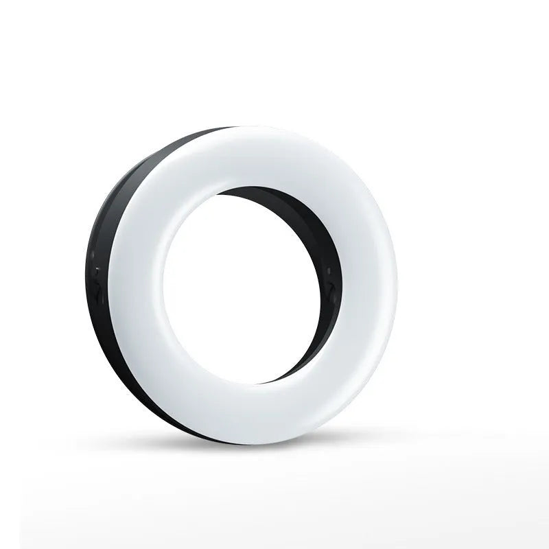 Black USB rechargeable selfie ring light for mobile phone photography and video