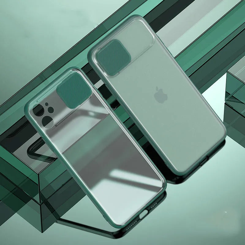 Lens sliding iPhone case in multiple colours showing the back cover with colour contrast design.