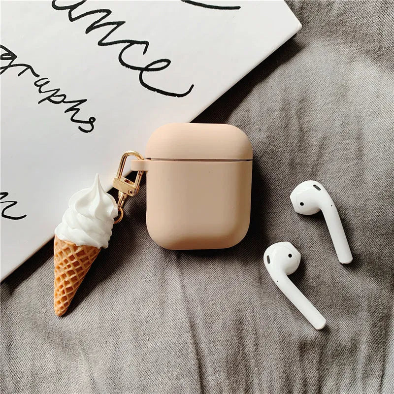 Colourful silicone protector case for Apple AirPods 2 with an ice cream cylinder swirl design.