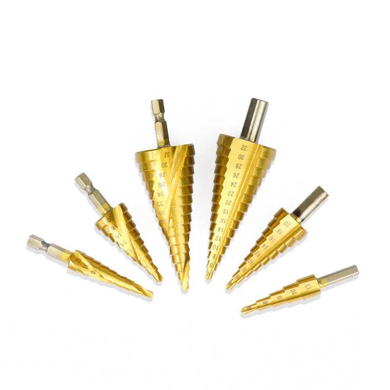 High speed steel step drill bits and centre punch set for metal drilling