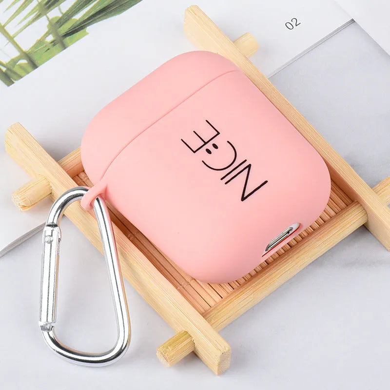 AirPods protective cover case with decorative sticker in black or pink colours