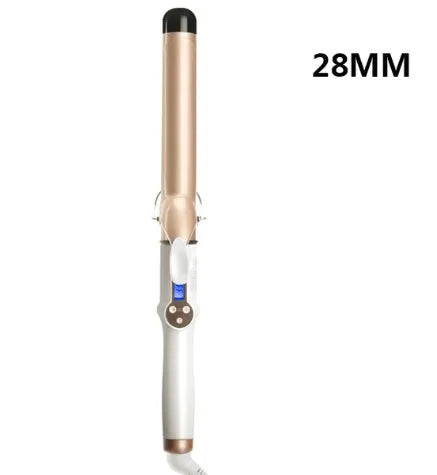 LCD curling iron with ceramic barrel and digital display, available in 19mm to 32mm sizes