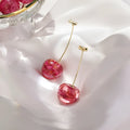 Red alloy cherry earrings with a long sweet fashionable drop design for women