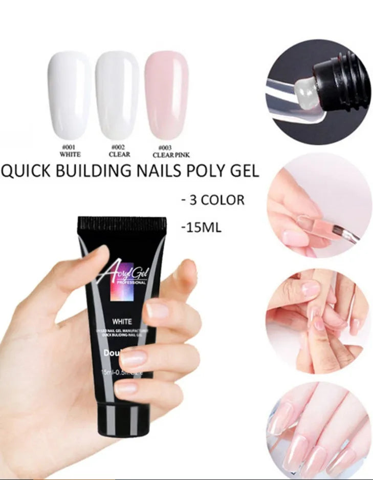 3 colour polygel pack with 48 mold tips by Major Dijit, resin UV gel in 15ml bottles