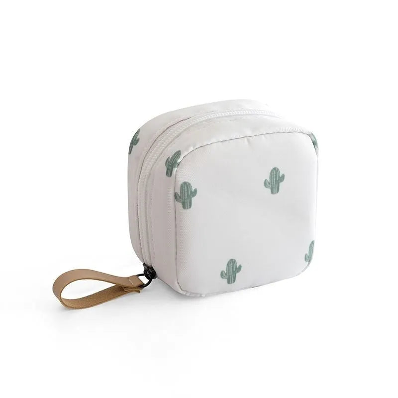 Blue cloth makeup storage bag with cube shape and plain pattern for cosmetics organisation