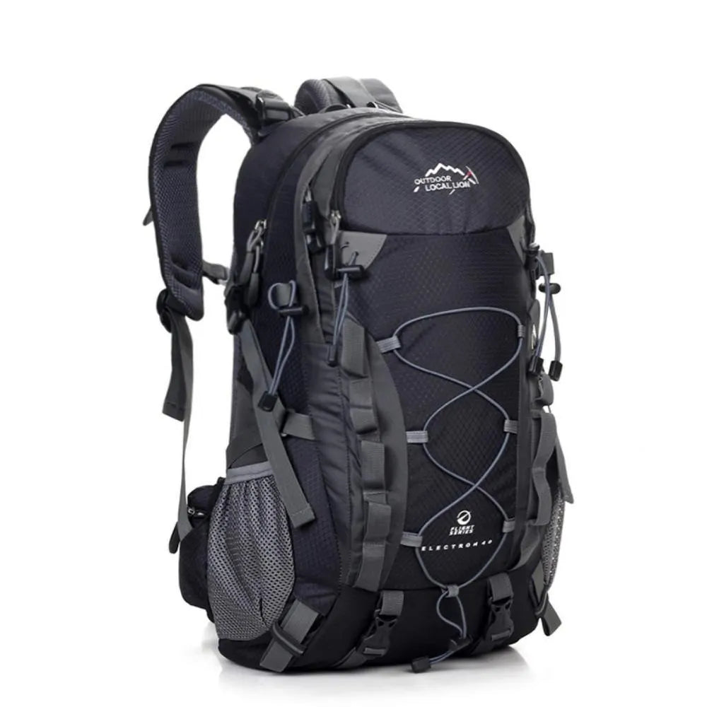 Polyester sports backpack in green showing 32cm width and 50cm height dimensions