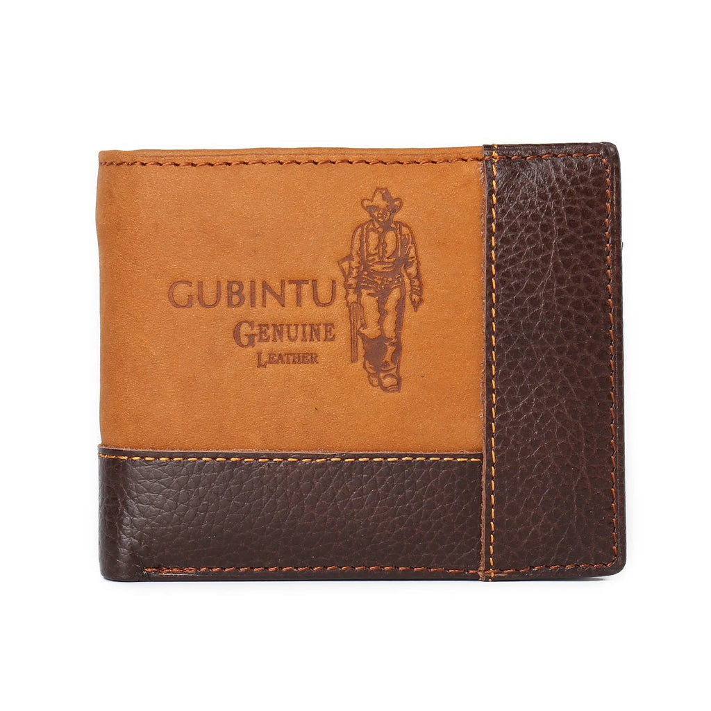 Korean style men's wallet in cowhide leather with personality stitching and multiple compartments