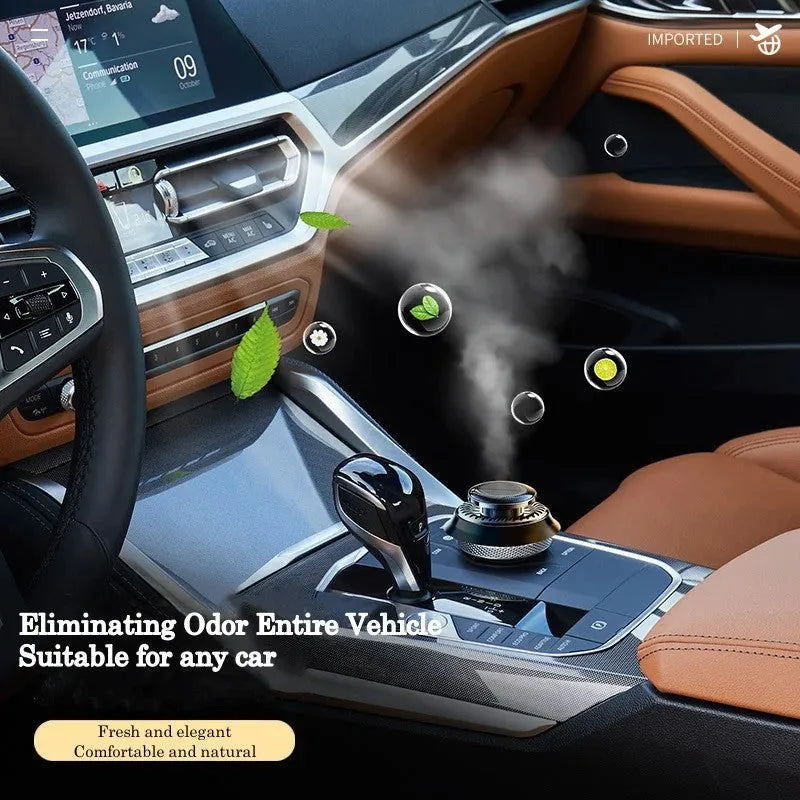 Solar powered kinetic car air freshener with double ring rotating design in black colour option