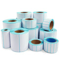 Roll of waterproof black and blue sticky sticker labels 20mm x 10mm 3000 sheets double row horizontal layout on table