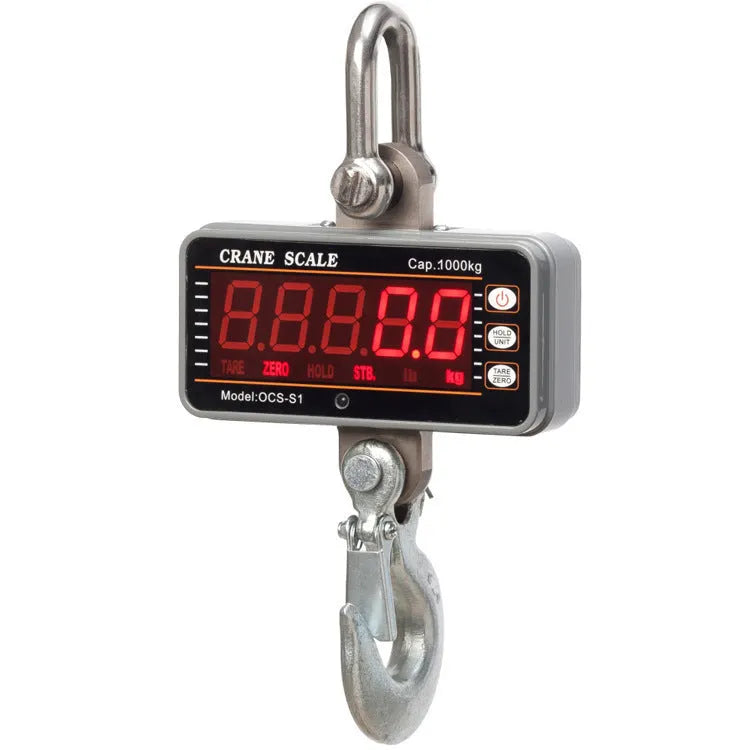 Orange electronic crane scale with digital display, maximum capacity 500 kg.