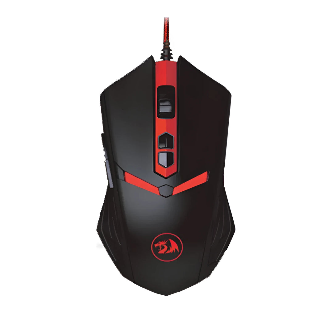 Black and red ergonomic USB wired gaming mouse with six buttons on a 1.8 metre cable
