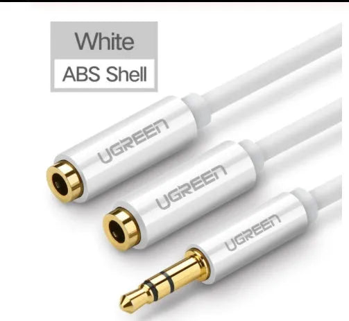 Short 0.2 metre black 3.5mm audio cable with gold-plated connectors next to grey and white colour options.
