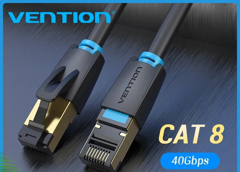 Cat8 shielded Ethernet network cable with RJ45 connector, available in flat and round styles.