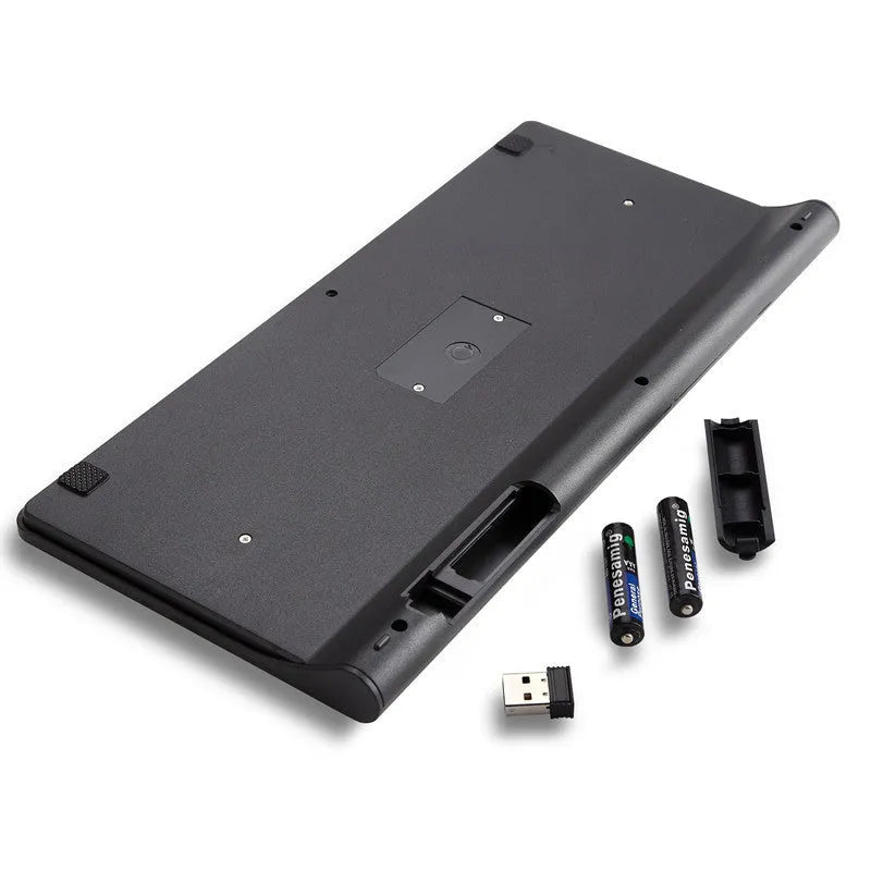 Black wireless keyboard and mouse set with 78 keys and 4 buttons