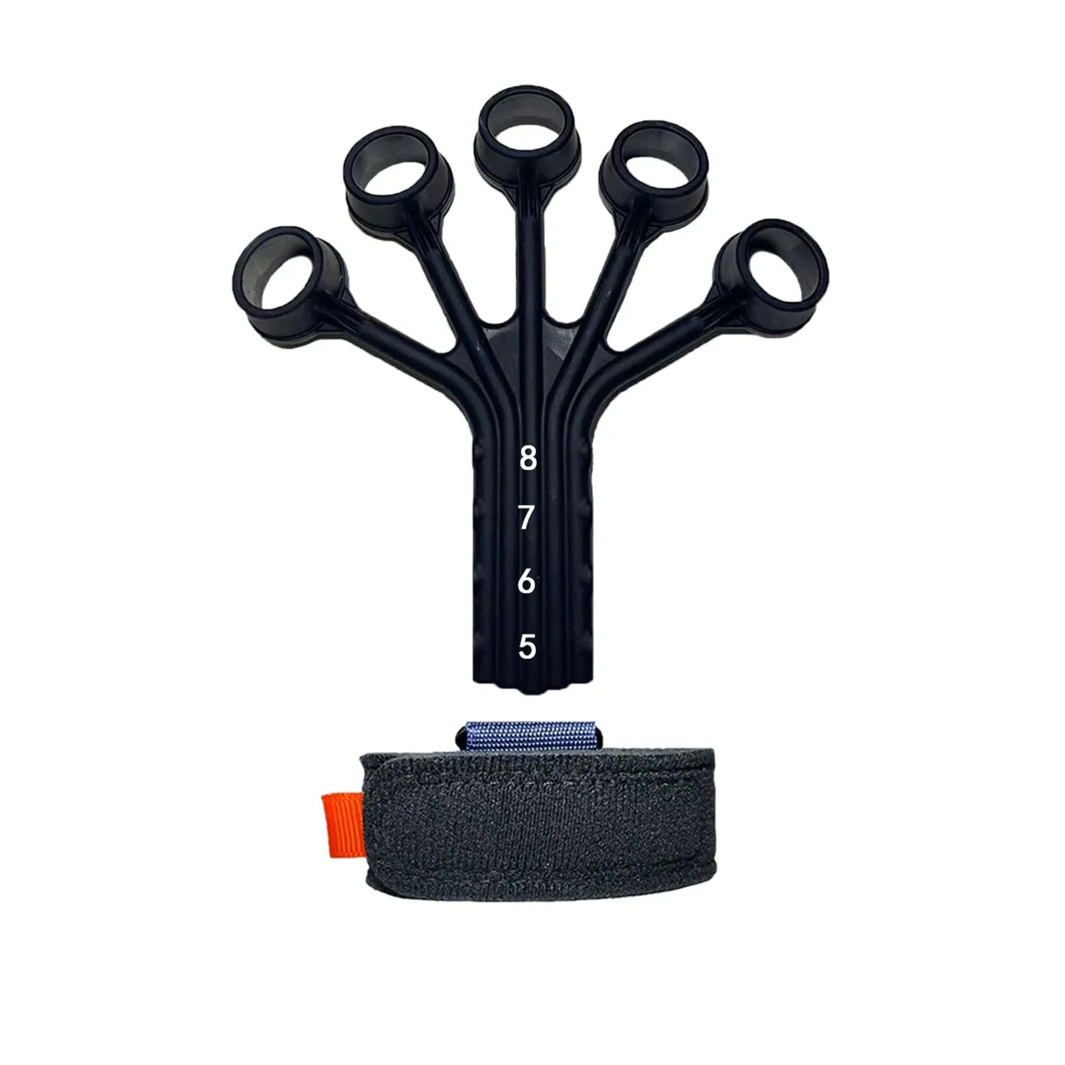 Black silicone finger flexion and extension trainer with adjusting belt for hand therapy