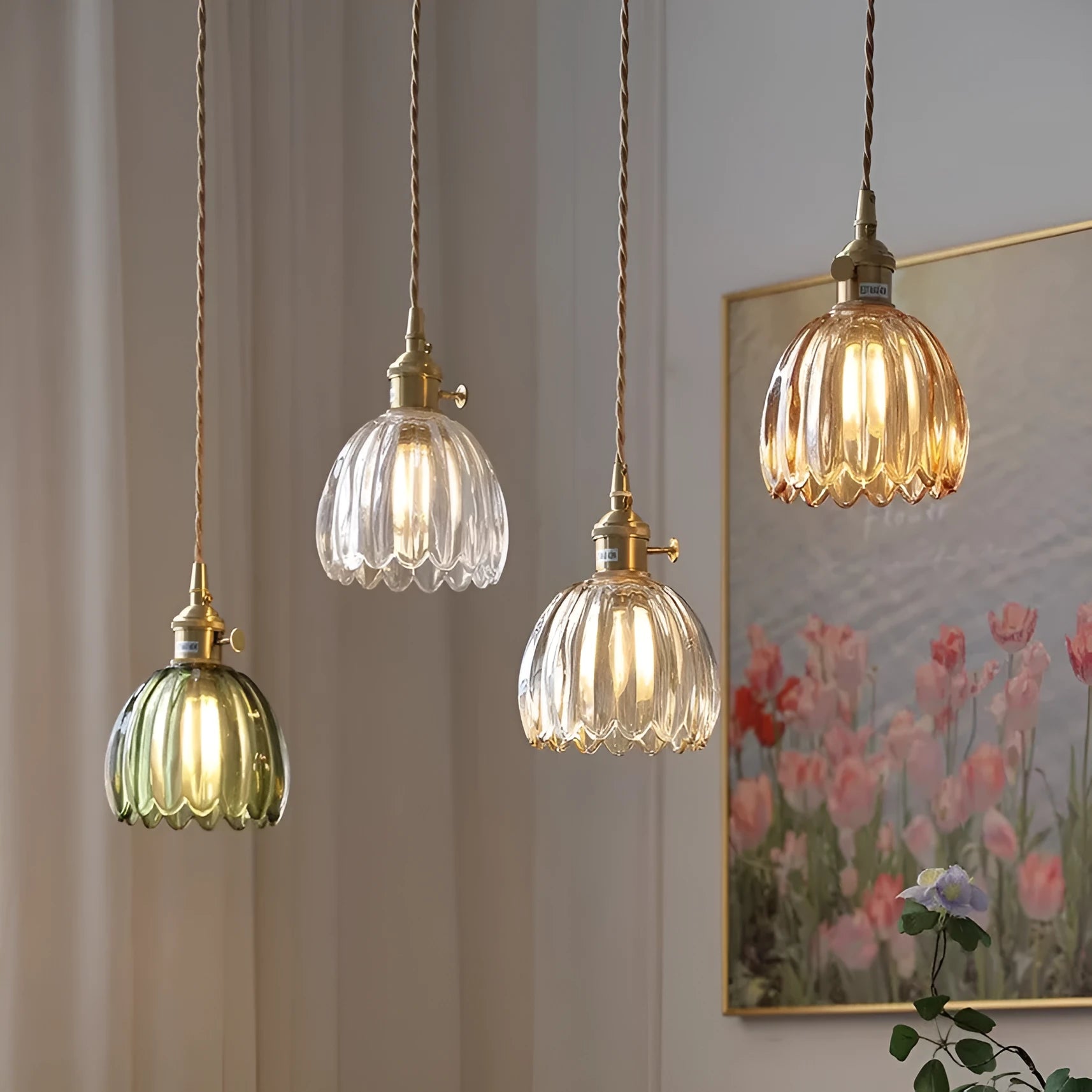 Vintage glass flower chandelier with Nordic styling in multiple colour options